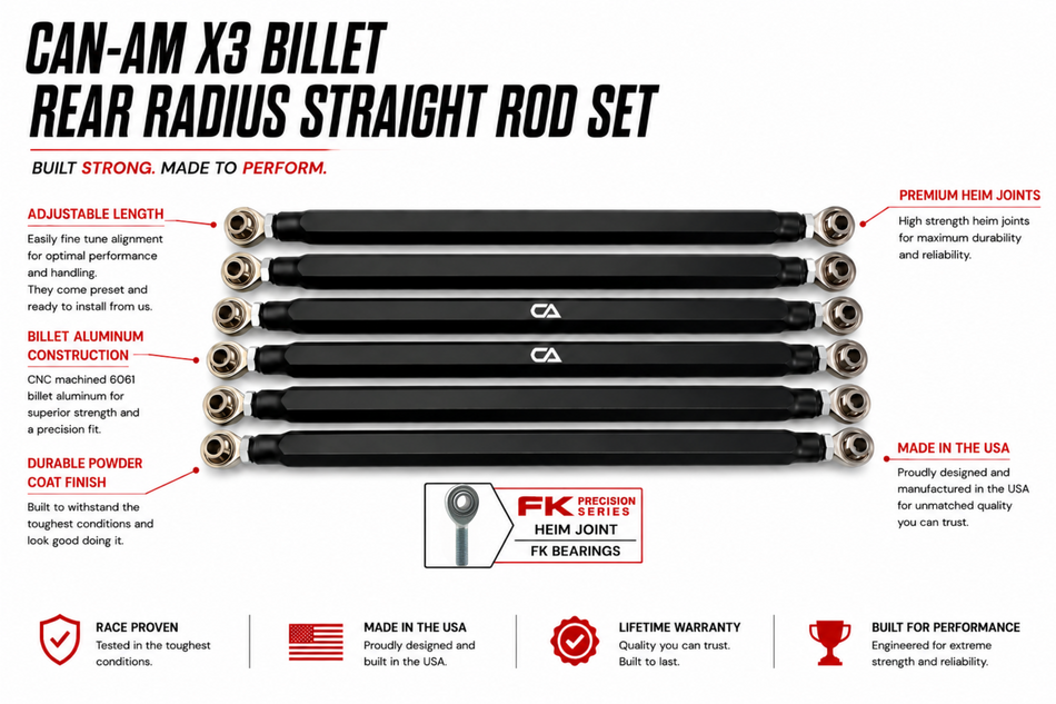 Can-Am X3 Billet Rear Radius Straight Rod Set