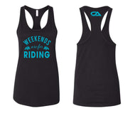 CA Tech USA Women's Tank Black with Teal Weekends are for Riding