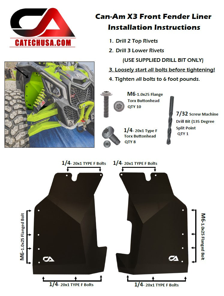 Can-Am X3 Front Inner Fender Liners – CA Tech USA